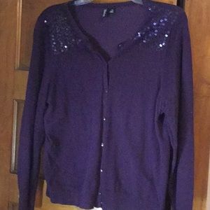 Plum sequin cardigan.       B005